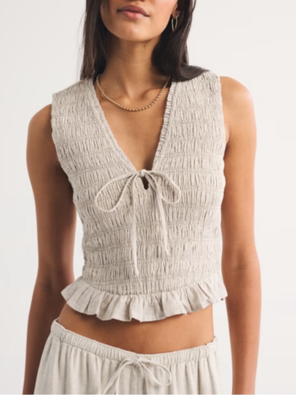 Sleeveless Smocked Tie-Front Crop Top